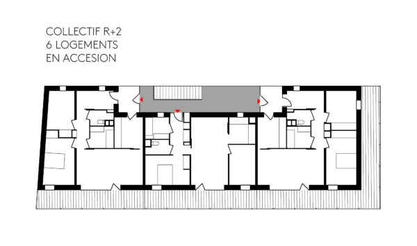 Plan d’étage courant - immeuble collectif R+2 (6 logements en accession) / CoBe