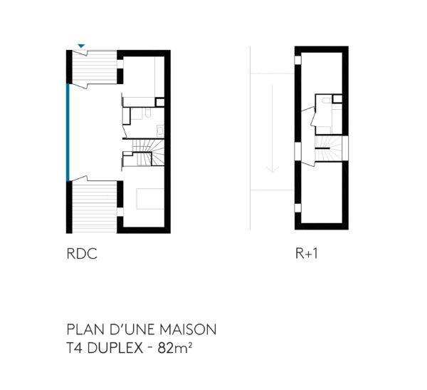 Plan d’étage courant d’une maison (T4 en duplex - 82m²) / CoBe