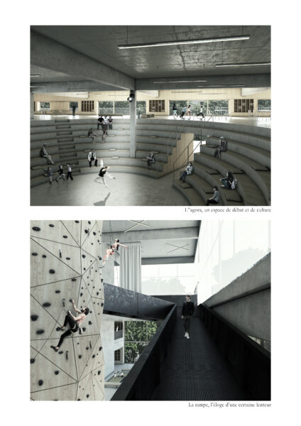 Image de l'agora et du mur d'escalade / Gautier BAUFILS & Gaspard JOURNET