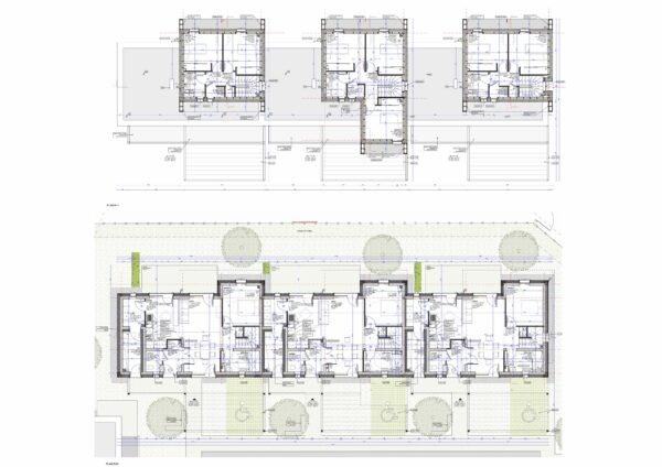 Plans des logements individuels T4//T5//T4 / Corset-Roche & associes
