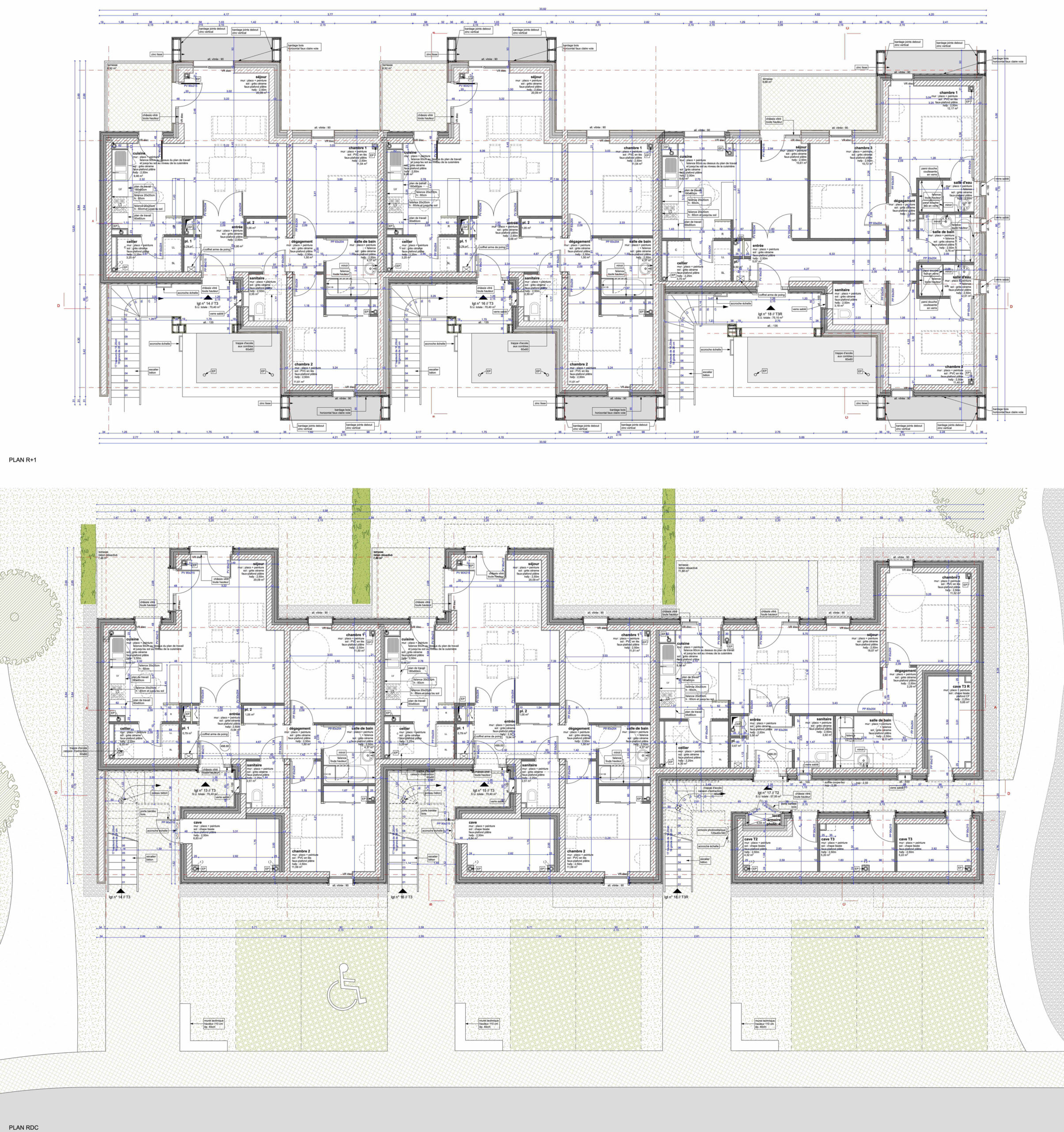 Plans des logements semi-collectifs T2//T3 / 